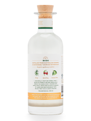 Bask Eau De Vie Spirit bottle by Feels Botanical, showcasing its earthy & smooth tequila-like essence