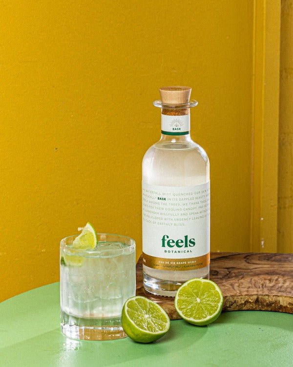 Unique cocktail made with Bask Eau De Vie Spirit by Feels Botanical, showcasing its earthy & smooth tequila-like essence