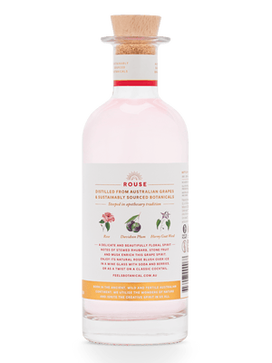Rouse Eau De Vie Spirit bottle by Feels Botanical, featuring floral & sensual rose, musk, & rhubarb aromas