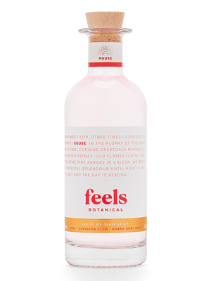 Rouse Eau De Vie Spirit bottle by Feels Botanical, featuring floral & sensual rose, musk, & rhubarb aromas