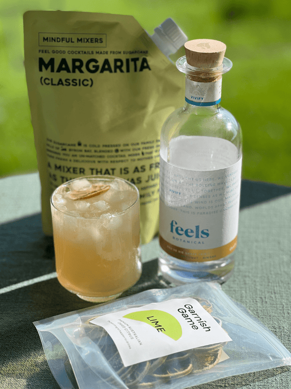 Margarita making bundle kit with Feels Vivify Eau De Vie Spirit, Mindful Mixers & Dehydrated Lime 